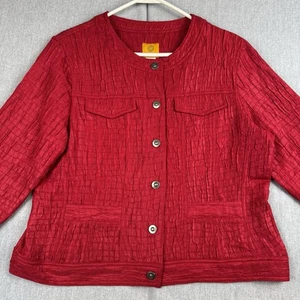 Ruby Rd. Red Textured Pleated Button Front Blazer Jacket Size 14 Pocket Front - Picture 1 of 14