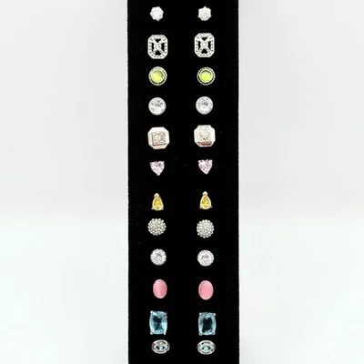 Vtg Avon Silvertone 12 Pair Post Pierced 925 Gemstone CZ Pink Crystal Quartz G - Image 1 of 4