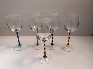 5 copas de vino de cristal CAPRICIO PINTADO A MANO CON BANDAS ~ PRÍSTINAS - Imagen 1 de 11