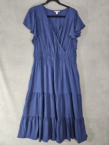 Knox Rose Damen Maxi Stufen Faux Wickelkleid XL dunkelblau Flouce Cottagecore Boho - Bild 1 von 9