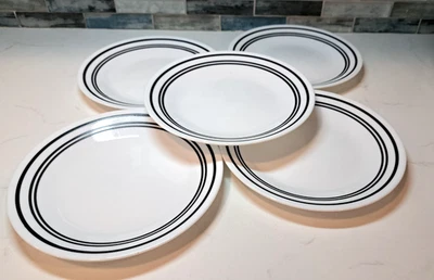 5- Placas Corelle Vintage Clásicas Rayas Negras 6-3/4 pulgadas Foto 1 de 4