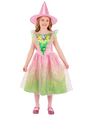 Disfraz de Bruja Buena Smiffys Niñas con Vestido Brillante Rosa y Verde y a Juego  Foto 1 de 2