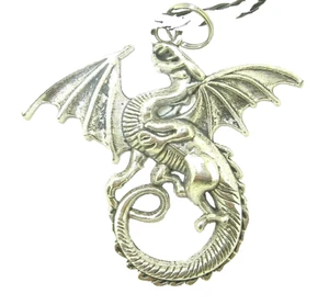 New Large Winged DRAGON Silver-tone Pendant 18" - 20" Black Necklace - Bild 1 von 3