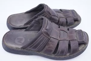 Merrell Sandals Men Sz 9 World Reaction Bracken Brown Leather Synthetic Map Sole - Picture 1 of 8