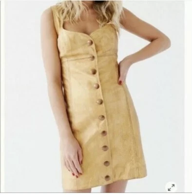 NWT Womens Free People Dress 2 Goldie Mini Genuine Leather Button Front $300 - Image 1 of 4