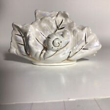 Iridescent Pottery Napkin/Letter Holder. Cream With Gold Accent. Snail On It!