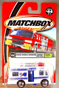 2001 Matchbox #44 Rescue Squad POLICE MOBILE COMMAND CENTER White w/4Dot Spokes - Picture 1 of 6