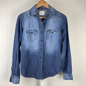 Camisa Denimwear Cello Azul Cambray Botón Lavado Frontal Mujer Mediana - Imagen 1 de 5