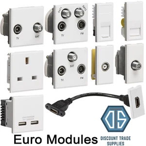White Euro Data Module Inserts HDMI TV Satellite Cat5 Cat6 Quad Multimedia USB - Picture 1 of 25