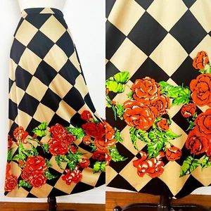 Mr. Dino SIGNED 60’s 60s 70’s 70s Vintage Diamond Rose Print Maxi Skirt 27w S M - Picture 1 of 10