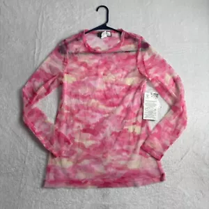 Y2K Quagga T-Shirt Womens Medium Pink Sheer Mesh Camo Insect Shield Long Sleeve - Picture 1 of 8