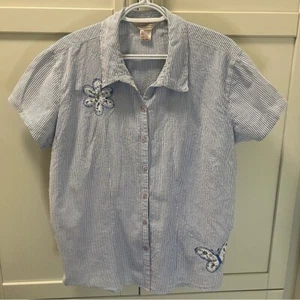 Vintage NORTHERN REFLECTIONS 100% Cotton Striped Shirt | Flower Embroidery | XL - Picture 1 of 12