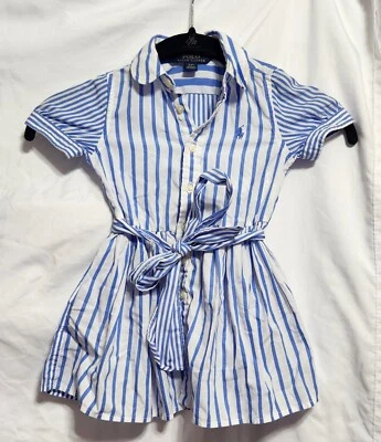 Polo Ralph Lauren 女孩蓝色胸针条纹腰带裙 — 第 1/4 张图片