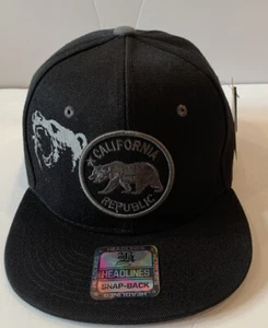 Wynn Headwear California Republic Snap Back Black Embroidered Bear Cap Hat New - Picture 1 of 9