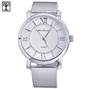 Men's Silver Plated Mesh Metal Band Watches Stainless Steel Back WM 7919 S - Picture 1 of 2