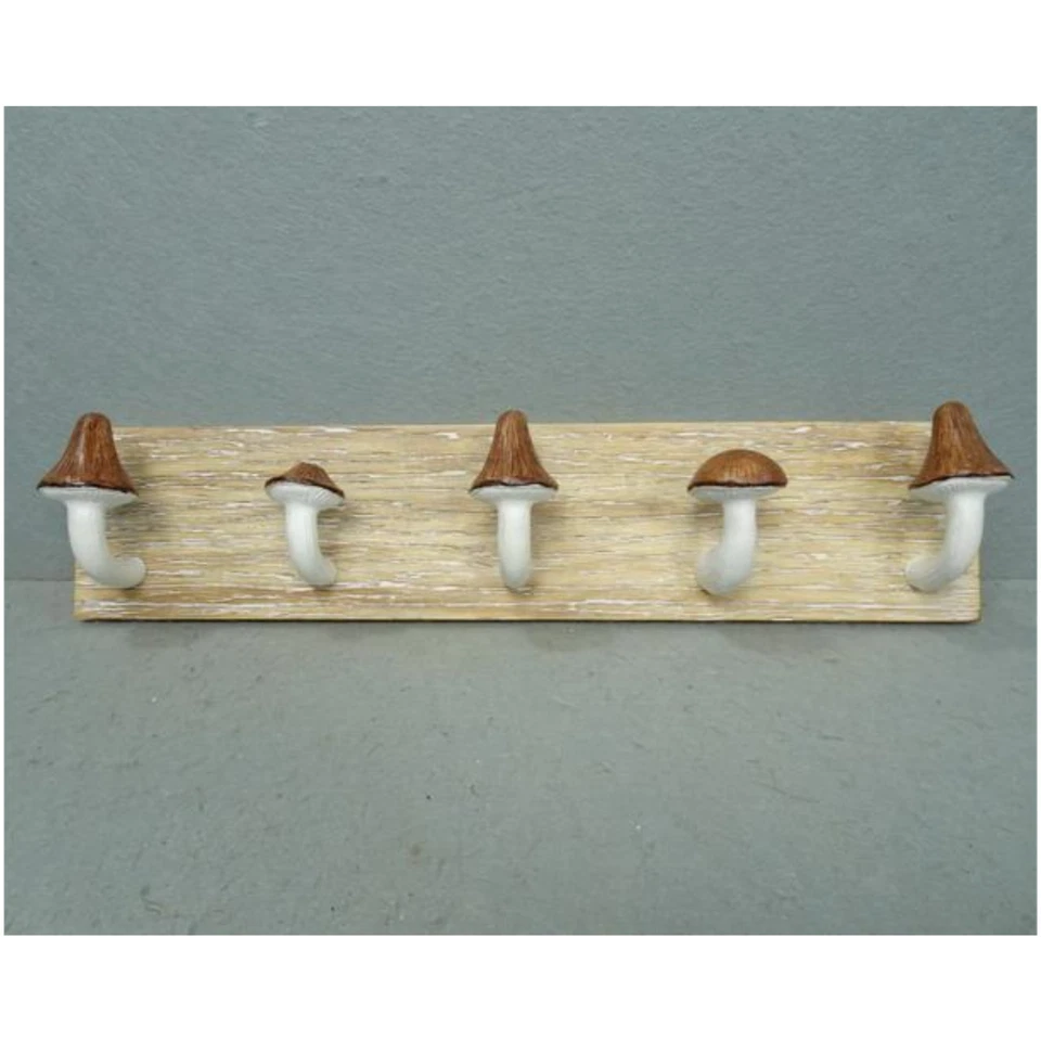 Mushroom Hooks on Wooden Board Decorative Coat Keys Wall Mounted Hanger 5 Hooks - Image 1 of 1