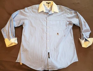 Vintage 1997 Tommy Hilfiger Button Front Long Sleeve Blue Shirt Mens 16.5 - 35 - Picture 1 of 12