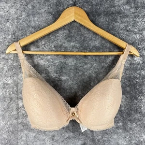 Chantelle Bra Womens 32DDDD Beige Adjustable Padded Underwire Lace Bow Stretch - Picture 1 of 12