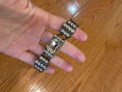 Pulsera de eslabones de latón con estrás de Lia Sophia firmada grande piedra blanca brillante Foto 1 de 2