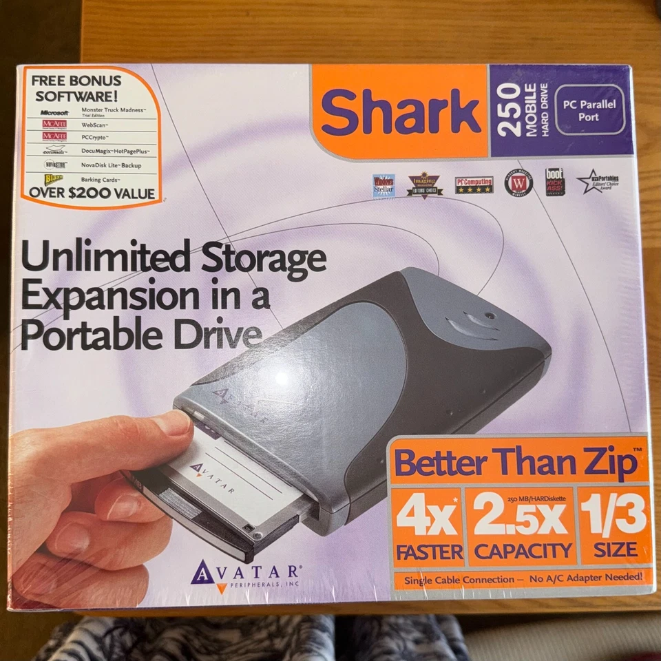 NIB Vintage Avatar Shark Portable External Hard Drive Storage PC Parallel Port - Image 1 of 4