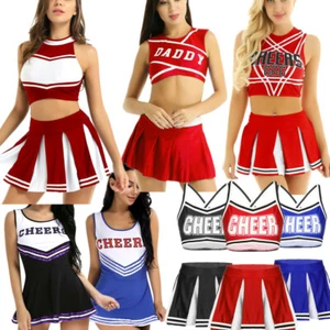 Womens Cheerleader Costume Cheer High School Girl Cosplay Fancy Dress Mini Skirt - Picture 1 of 121
