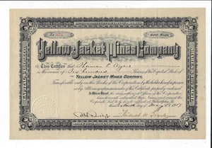 COLORADO 1917 Yellow Jacket Mines Company Stock Certificate Bear Creek Ouray - Picture 1 of 2