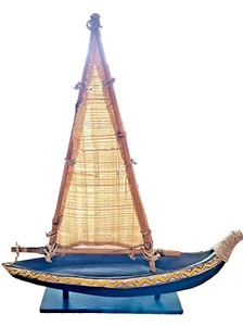 Sailboat carved wood with Metal Base wicker Nautical decorative 9" World Market! - Picture 1 of 5