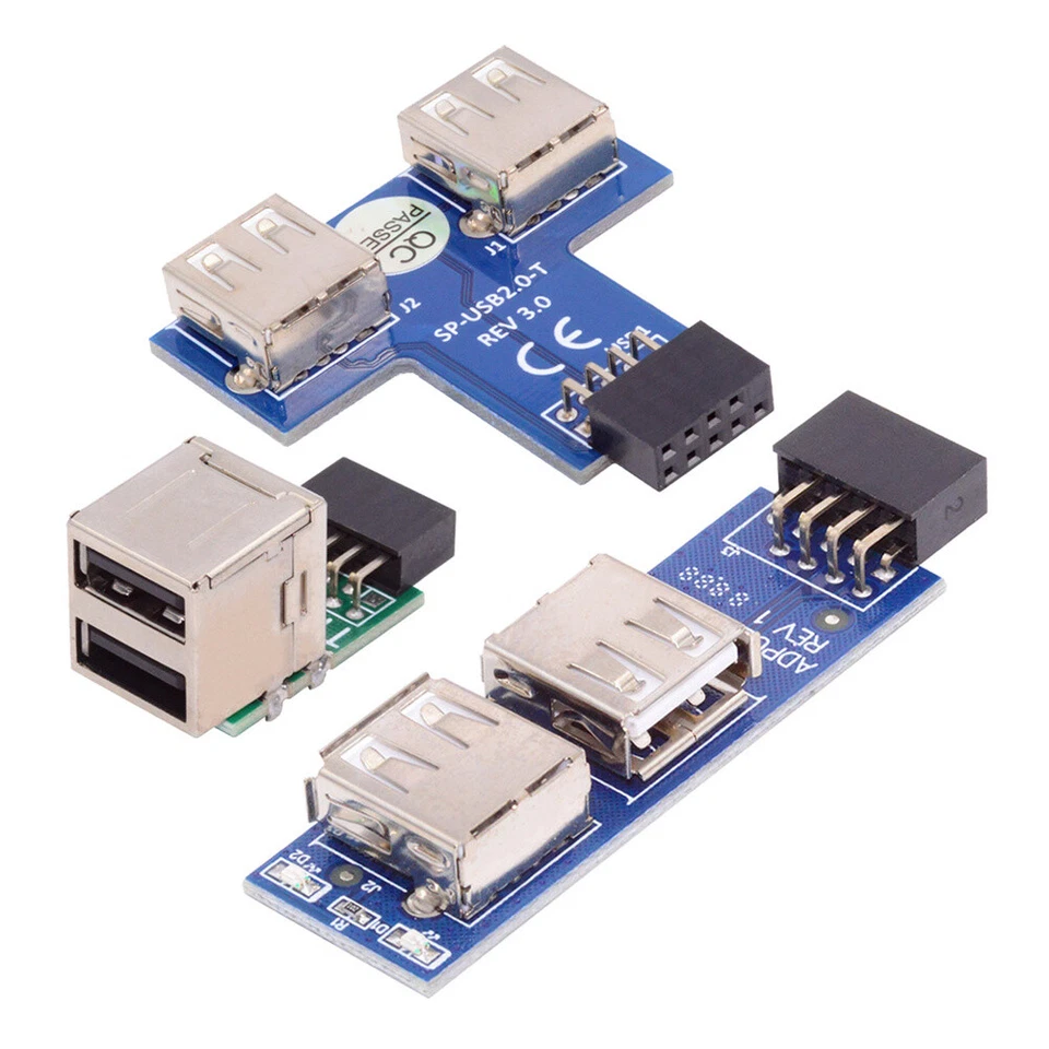 CY 3pcs USB2.0 9Pin Female Front Panel Header to Dual USB Female Adapter - Image 1 of 1