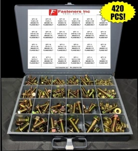 Grade 8 Flange Bolt & Nut Assortment Kit Frame Screws Yellow Zinc- 420 PCS! - Picture 1 of 4