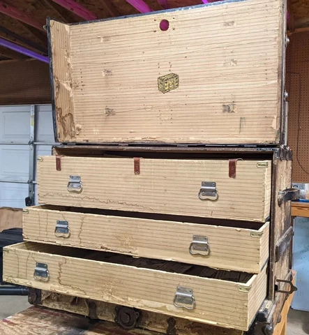 Rare Antique Steamer Trunk or Traveling Dresser made by Corbin Cabinet Co. Lock Cover