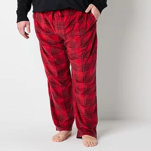 St. John's Bay Mens Big Microfleece Pajama Lounge Pants Pockets Red Plaid 5XL - Picture 1 of 2