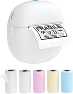 Sticker Printer Mini Thermal Printer with 5 Rolls Paper Inkless(White) Brand New - Picture 1 of 9