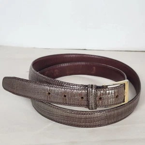 VTG Brown Leather Top Grain iguana steer hide dressy Belt 42 solid Brass Buckle - Picture 1 of 14