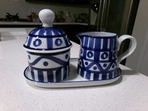 DANSK ARABESQUE SUGAR BOWL AND LID WITH CREAMER AND TRAY - Picture 1 of 3