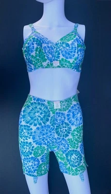 NEW Vintage 60s Vanity Fair 34C Psychedelic Floral Bullet Bra Girdle Garters S/M - Image 1 of 4