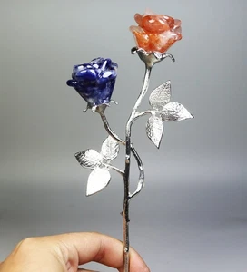 Altura 193 mm Natural Azul Sodalita y Cuarzo Rojo Cristal Piedra Tallada Rosa Flor - Imagen 1 de 8