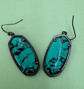 Kendra Scott Gunmetal Variegated Turquoise Teal Earrings - Picture 1 of 6
