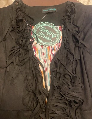 Chaqueta de gamuza Western Sterling Creek Scottsdale para mujer nueva con etiquetas, negra con flecos, XS Foto 1 de 4