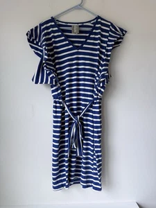 Dolan Left Coast Collection Women's Dress Size L White Blue Stripe Nautical - Picture 1 of 8