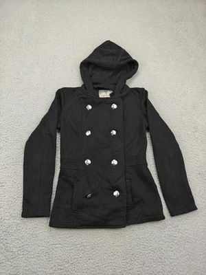 Guess Jacket Womens XS Black Hooded Double Breasted Peacoat Fleece Q430303K1B0 - Image 1 of 4