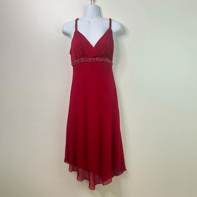 Bisou Bisou Red Beaded Y2K Babydoll Fairy Vamp Midi Dress Sz 10 Cocktail Party - Image 1 of 4