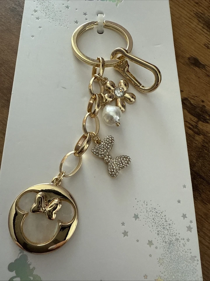NUEVO NUEVO CON ETIQUETAS Disney Minnie Mouse Hermoso Llavero Bolso Dije Corazones Dorados Foto 1 de 1