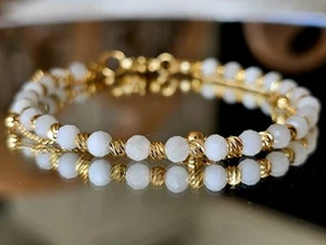 Exquisite Dainty Moonstone Bracelet 18k Gold Filled Chain Beaded Bracelet - Picture 1 of 6