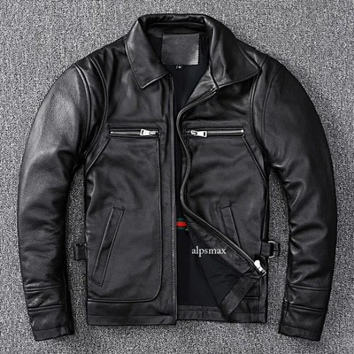 Leather Jacket Men's Genuine Leather Motorcycle Suit Fashionable Casual Jacket - Image 1 of 4