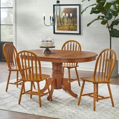 Juego de comedor de 5 piezas estilo rústico con hoja de madera de roble natural granja 4 sillas NUEVO Foto 1 de 2