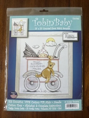 Tobin Counted Cross Stitch Kit 13"X15" Baby Buggy Girl Birth Record - Image 1 of 2