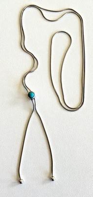 Milor Sterling Turquoise Cab Slide 1mm Snake Chain Bolo Necklace 30" L, 7.7 gr - Image 1 of 4
