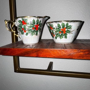 Vintage Iridescent Holly Creamer & Sugar Bowl Set – Christmas Porcelain - Picture 1 of 14