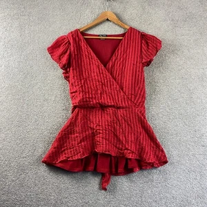 City Chic Womens Top Blouse Size XL Red Wrap V Neck Short Sleeve Peplum Party - Picture 1 of 8