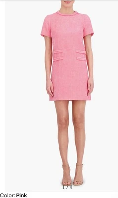 Eliza J, Tweed Mini Dress,  Faux Pocket, Pink,  Women,  Size 8 - Image 1 of 4